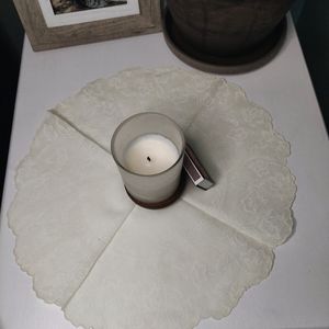 Vintage Off White Round Handkerchief Floral Design